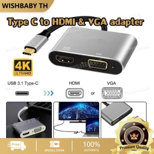 ภาพหน้าปกสินค้า【จัดส่งที่รวดเร็ว】（รุ่นอัพเกรด）อะแดปเตอร์ ตัวแปลง สายแปลง Type C USB 3.1 to HDMI 4K + VGA Adapter For Macbook ที่เกี่ยวข้อง