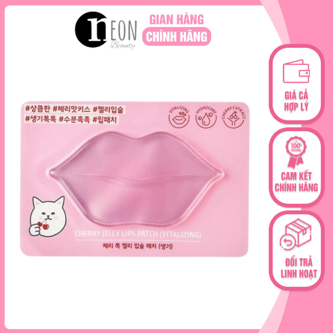 Mặt nạ dưỡng môi hồng, căng mọng t113 etude house cherry jelly lips patch - neon beauty