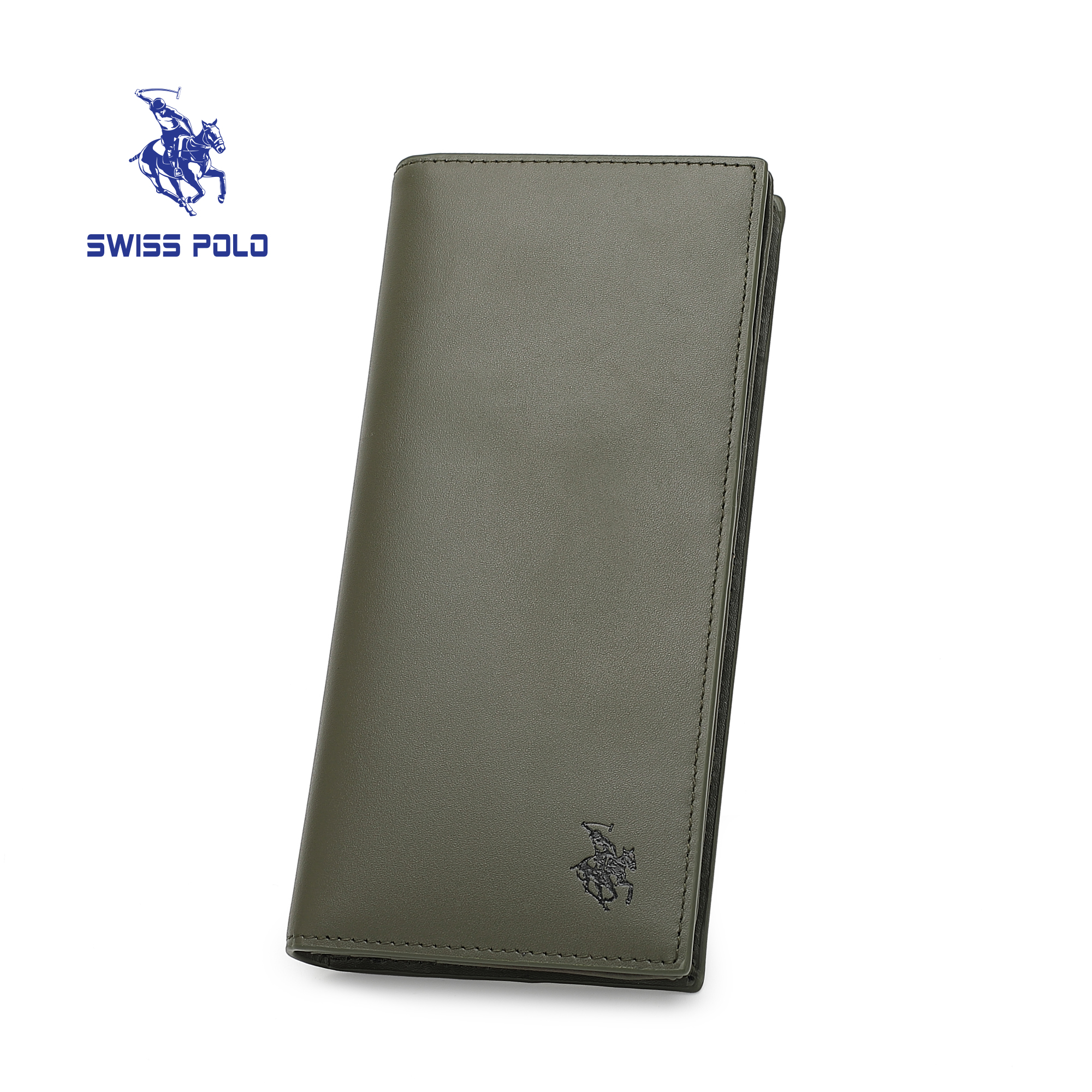 SWISS POLO Genuine Leather RFID Long Wallet SW 176-1 ARMY GREEN