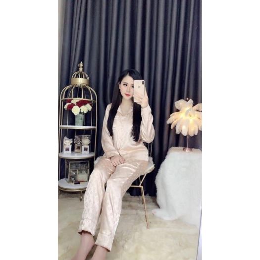 Bộ Đồ Ngủ Pijama Lụa Gấm Cao Cấp Áo Tay Dài