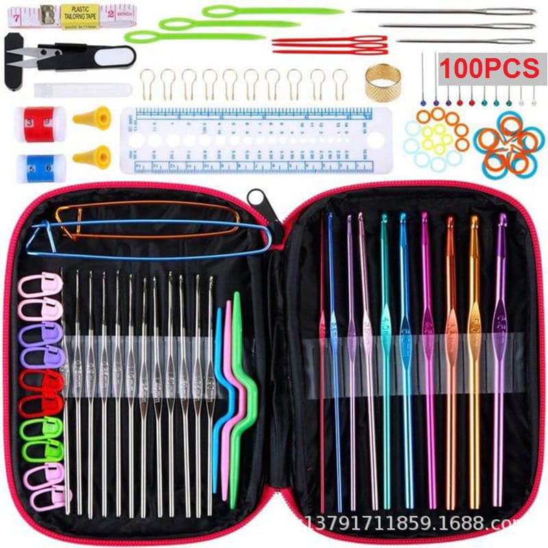 Jarum Rajut Set 58pcs 100pcs Set Alat Hakpen Set Perlengkapan Rajut Set BOX Tas