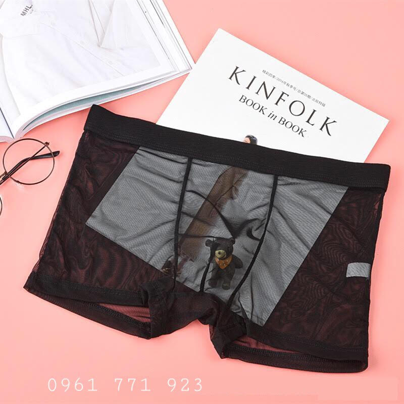 Quần Lót Lưới Nam Sexy boxer Gợi Cảm Cao Cấp - Quần boxer đùi nam lưới màu đen, trắng, đỏ, da skin có big size bigsize 3xl