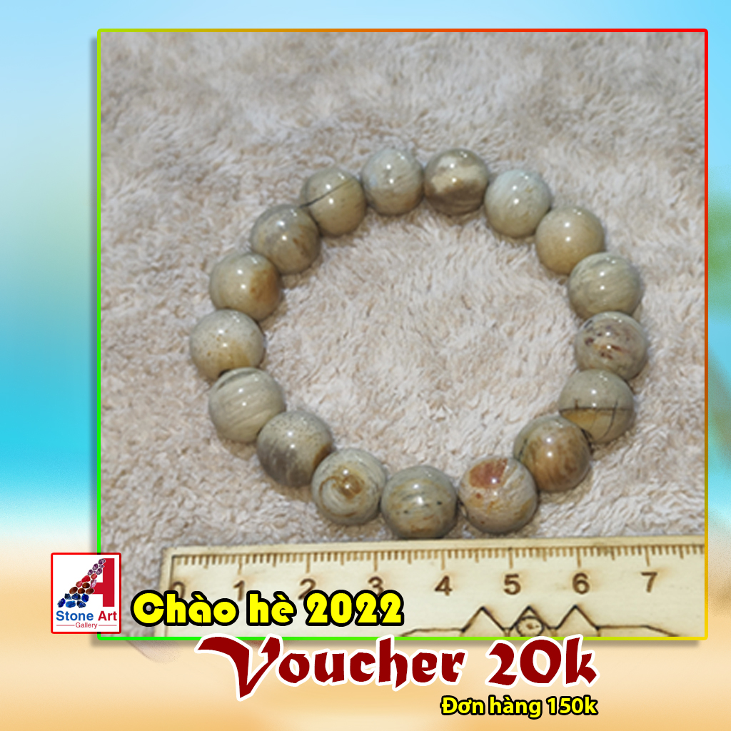 Vòng tay chuỗi hạt đá gỗ hóa thạch - chuỗi 12 ly - stone art