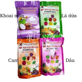 Thạch rau câu pha sẵn Konnyaku các vị lá dứa, khoai môn, cam, dâu tây/ Bột thạch rau câu pha sẵn 4 màu 560g/Bột rau câu