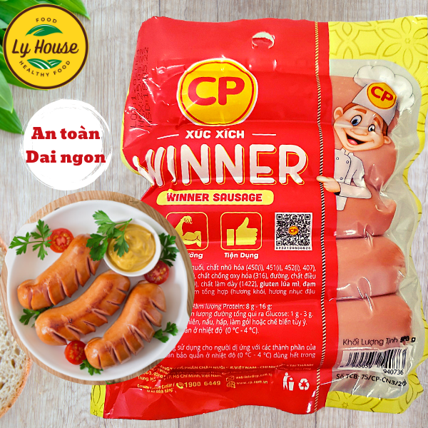 (quán ăn vặt) Xúc Xích CP Winner 500g, 10 cây, dai dòn, dinh dưỡng, thơm ngon, làm từ thịt Heo, thịt Gà tươi. Ăn vặt tiện lợi, an toàn vệ sinh thực phẩm. Nhãn hiệu xúc xích tươi đứng đầu, uy tín. Phù hợp tiệc tại nhà Ly Houses