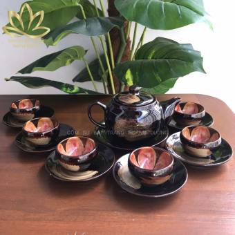 Bộ ấm chén uống trà hỏa biến Bát Tràng HB54 - Hoa nở trong lòng chén
