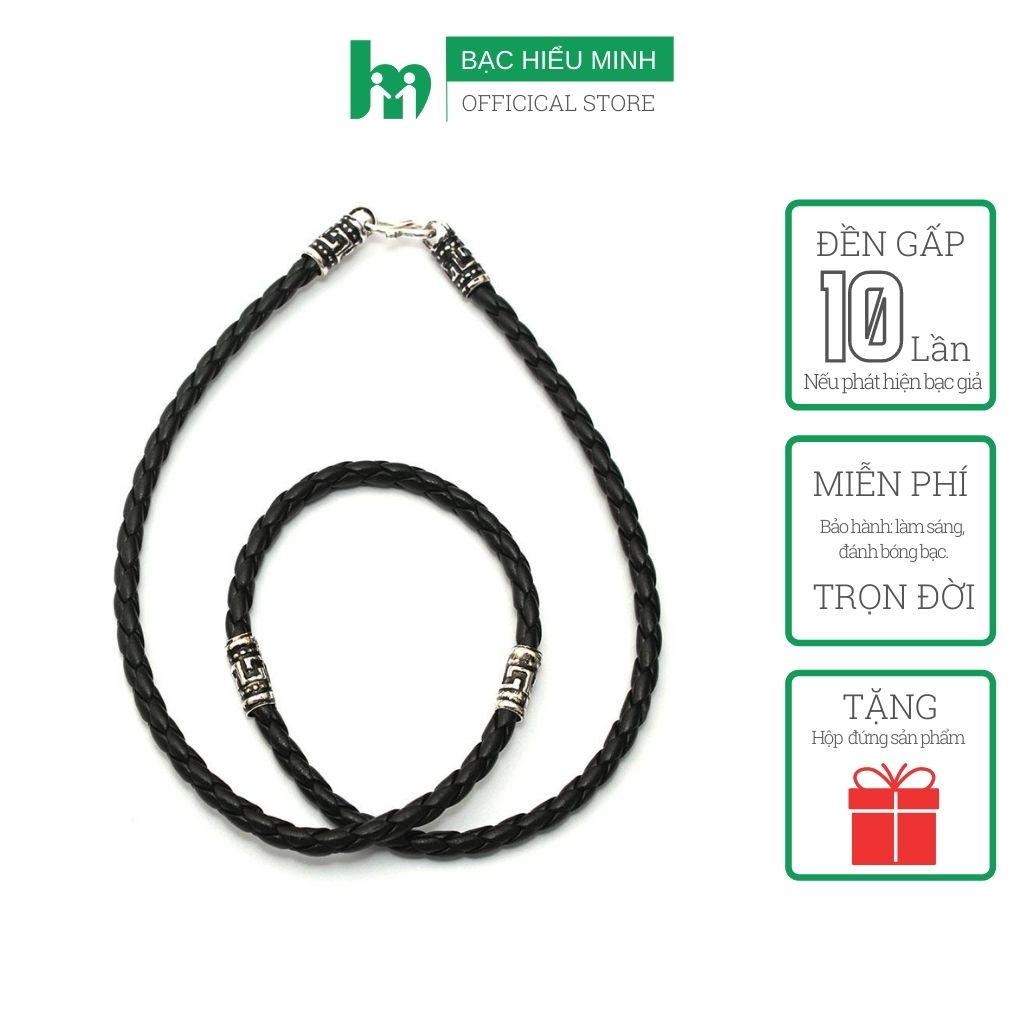 Dây chuyền vòng cổ nam bạc hiểu minh ddn035 dây da bọc bạc 4 đốt bảo hành vĩnh viễn
