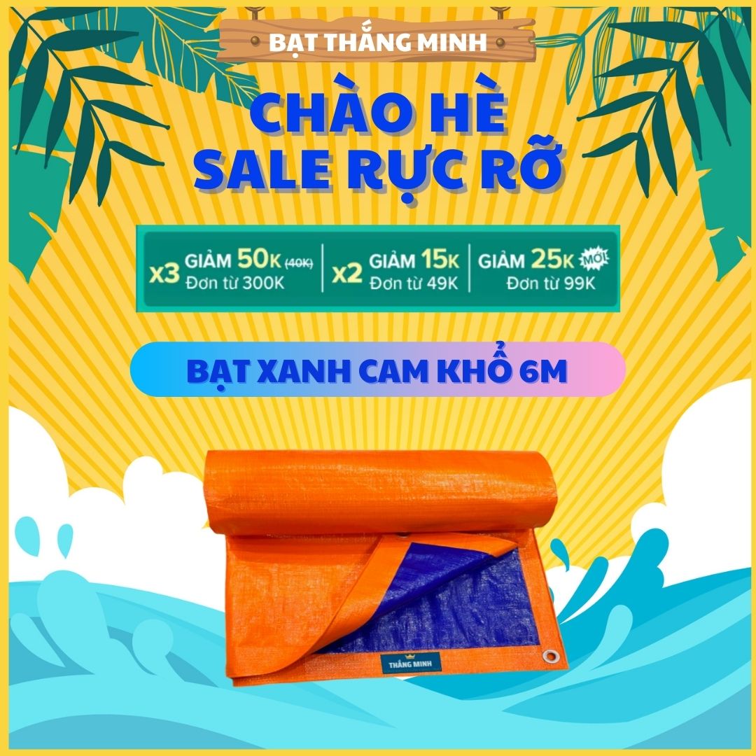 Bạt hàn quốc xanh cam 170 gram sẵn viền khuyết. bạt khổ 6m che mưa nắng ngoài trời rẻ. cách nhiệt tốt. Bạt Thắng Minh