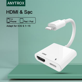 ANYTROX Bộ chuyển đổi Lightning sang HDMI Digital Av Bộ chuyển đổi cáp bộ chia 2 cổng tương thích cho phụ kiện điện thoại iPhone iPad sang TV 1080P Cho iPhone 13/12/11/X Pro Max/iPad/IOS13-15 Cần Nguồn Điện