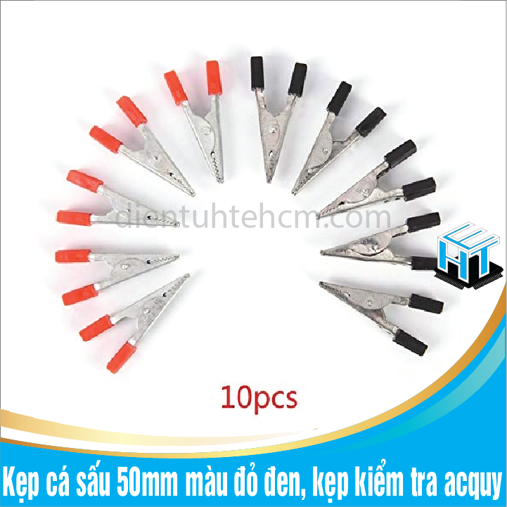 COMBO 10 chiếc Kẹp cá sấu 50mm màu đỏ đen, kẹp kiểm tra acquy