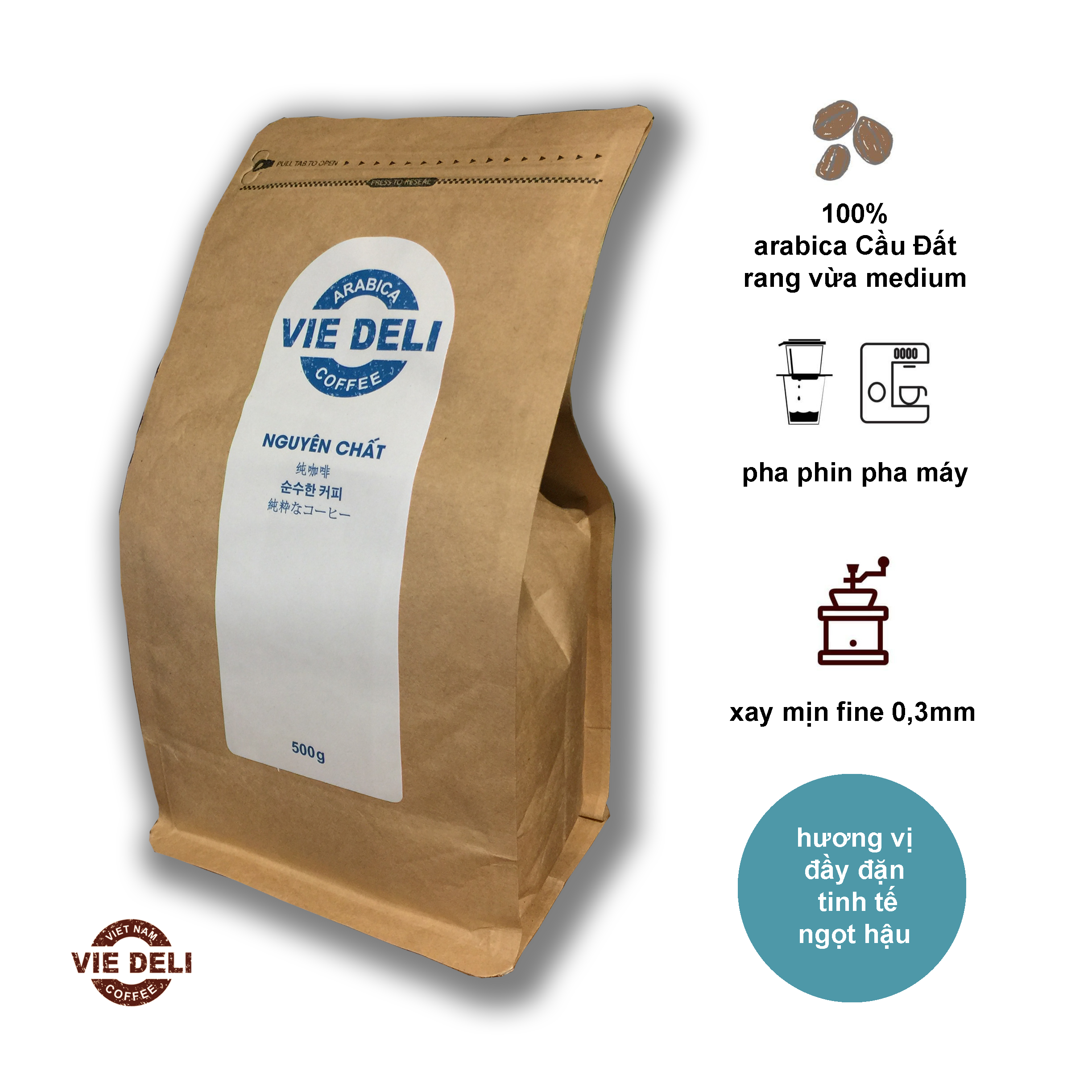 Cà phê bột Arabica Viedeli, túi 500g