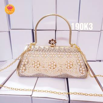 Ví đi tiệc Nữ - Bóp Cầm Tay Đính Đá Ví cầm tay sang trọng Cốp đá 3 hoa ROYA cầm tay đi tiệc chanh xả nhất thời đại 190k3