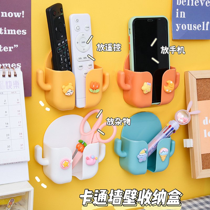 Kệ Dán Tường Để Remote, Đồ Dùng/ Giá Đỡ Sạc Điện Thoại Dán Tường Không Cần Khoan Tiện Lợi / Màu Ngẫu Nhiên / GIÁ ĐT