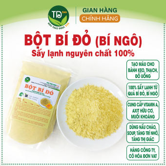 Bột bí đỏ (bí ngô) sấy lạnh nguyên chất 100%, tạo màu cho bánh kẹo, đồ uống, cháo, súp, thạch dừa, rau câu, làm mặt nạ