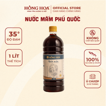 Nước Mắm Phú Quốc Hồng Hoa 35 độ đạm 1000ml chai nhựa, Nước Mắm Cá Cơm Truyền Thống
