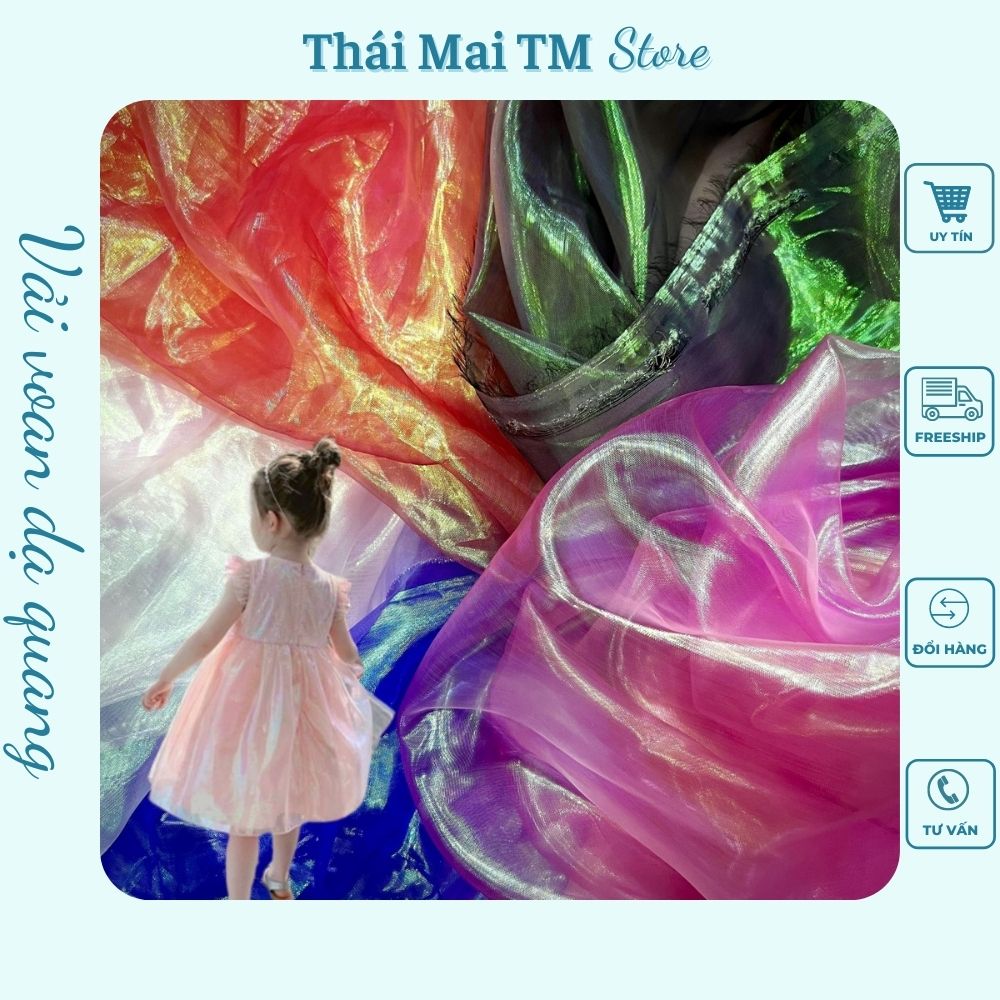 Vải voan kính bóng ánh dạ quang,May trang phục sân khấu,Phụ liệu may mặc TháiMaiTM