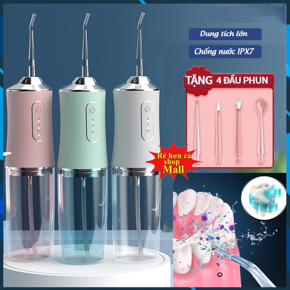 Máy tăm nước cầm tay tăm nước vệ sinh răng miệng oral irrigator tặng 4 đầu vệ sinh dung tích bảo vệ răng miệng sạch sẽ, máy tăm nước cầm tay - tăm nước vệ sinh răng miệng oral irrigator - sạc usb, chống nước