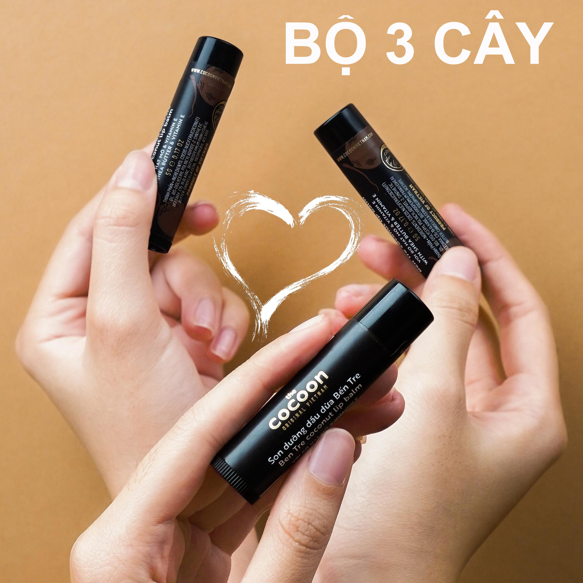 Bộ 3 son dưỡng môi dầu dừa bến tre Cocoon 5g x3 loại bỏ da chết môi hồng hào mềm mượt căng mọng chống khô môi nứt nẻ Mỹ Phẩm Sỉ Emer