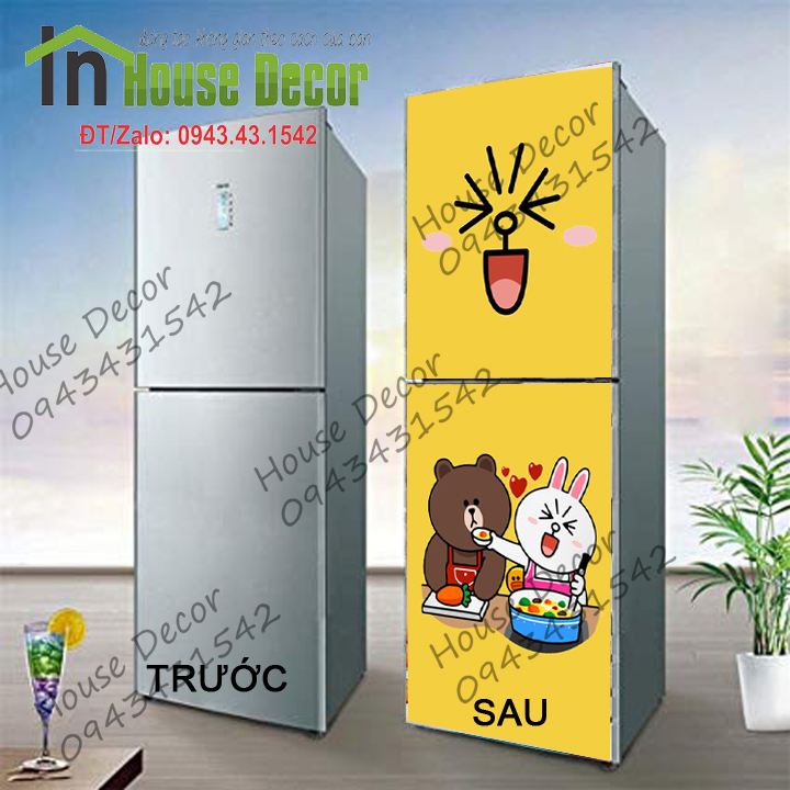 Decal dán trang trí tủ lạnh hình gấu - TL102