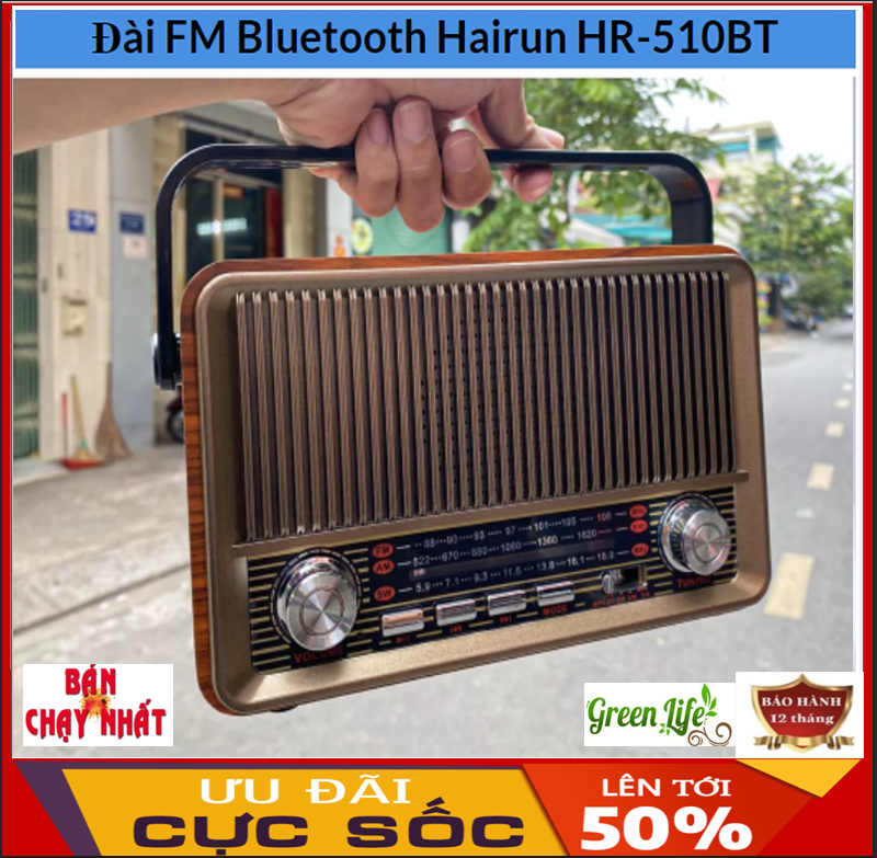 Máy nghe đài fm,kinh phật,đài fm bluetooth hairun hr-510bt,loa bluetooth kết hợp đài radio , phong cách cổ điển vintage,vỏ gỗ sang trọng,bass trầm ấm , đầy đủ kết nối bluetooth-aux-usb-sd card,bảo hành 12 tháng