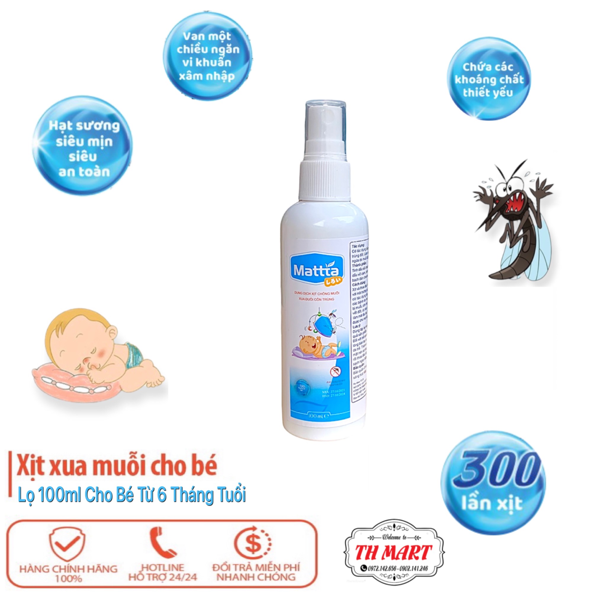 Xịt Chống Muỗi, Tinh Dầu Đuổi Côn Trùng Matta Chiết Xuất Từ Thảo Dược Cho Bé Và Người Lớn Suốt 8h ( Chai 100ml )