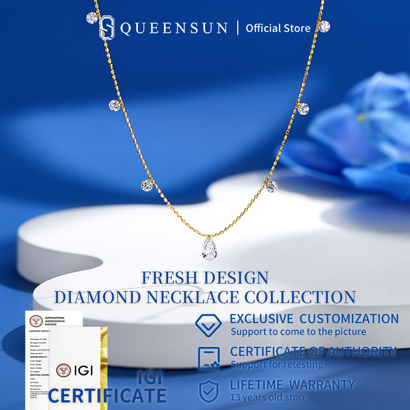 Queensun  Custom necklace  0.86 Carat 18K white gold lab grown diamond starry sky necklace for women 18k gold jewellery chain for women
