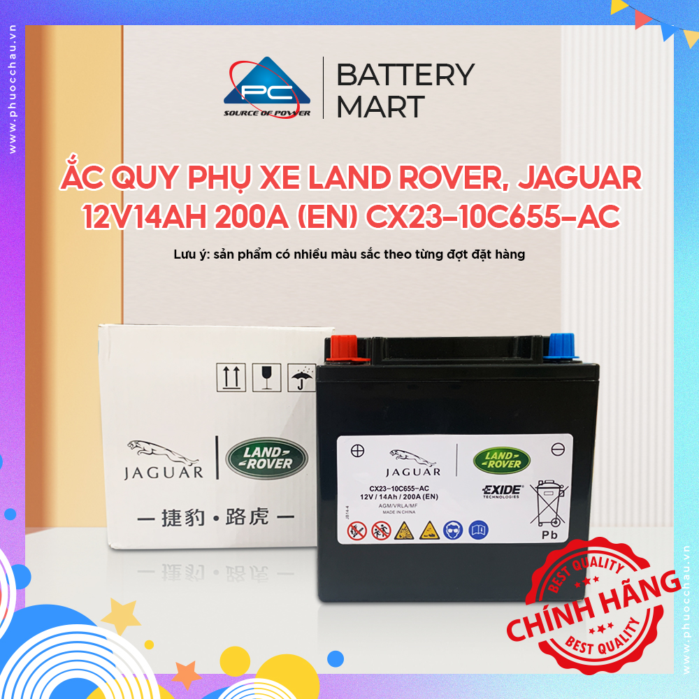 Ắc quy phụ xe range rover, land rover, jaguar 12v14ah 200a cx23-10c655-ac