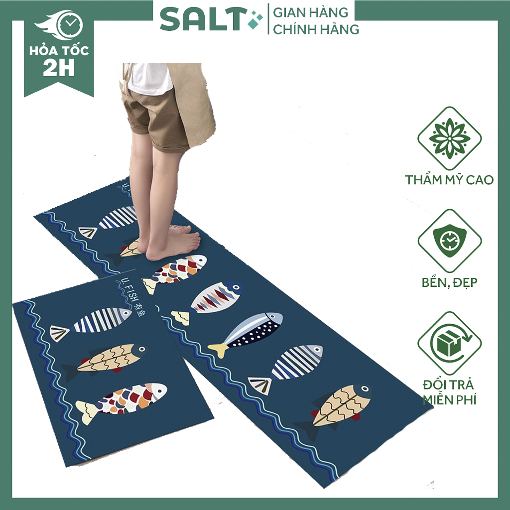 Bộ 2 thảm bếp 3D cao cấp chống trượt, thảm bếp trang trí siêu thấm