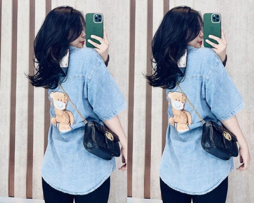 (FREE SHIP) Áo sơ mi jeans nữ chất chơi-mẫu mới phom rộng ful ngầu.