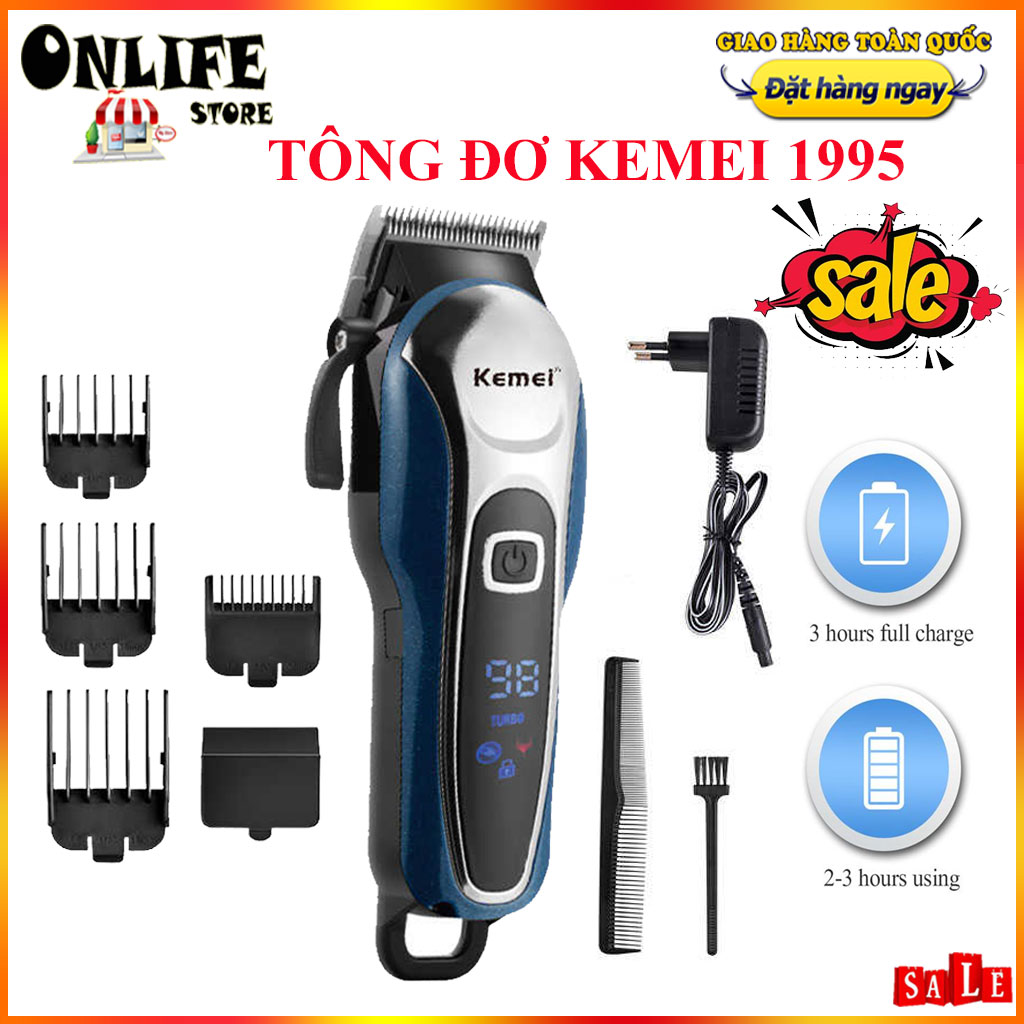 Tông đơ, tông đơ cắt tóc không dây cao cấp kemei km-1995, tông đơ bấm viền kemei, máy cạo râu đa năng, máy cắt tóc đa năng bảo hành lỗi 1 đổi 1 trong 24 tháng.