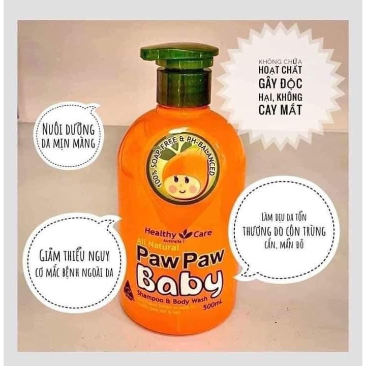 Sữa Tắm Gội 2 Trong 1 Cho Bé Healthy Care Paw Paw Baby Shampoo & Body Wash