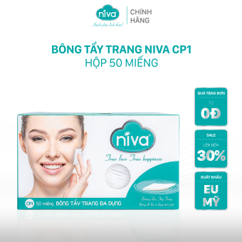 Bông Tẩy Trang Vuông Niva CP1 Cao Cấp Bông Tự Nhiên, Công Nghệ Kháng Khuẩn An Toàn Cho Da Dầu Mụn Nhạy Cảm