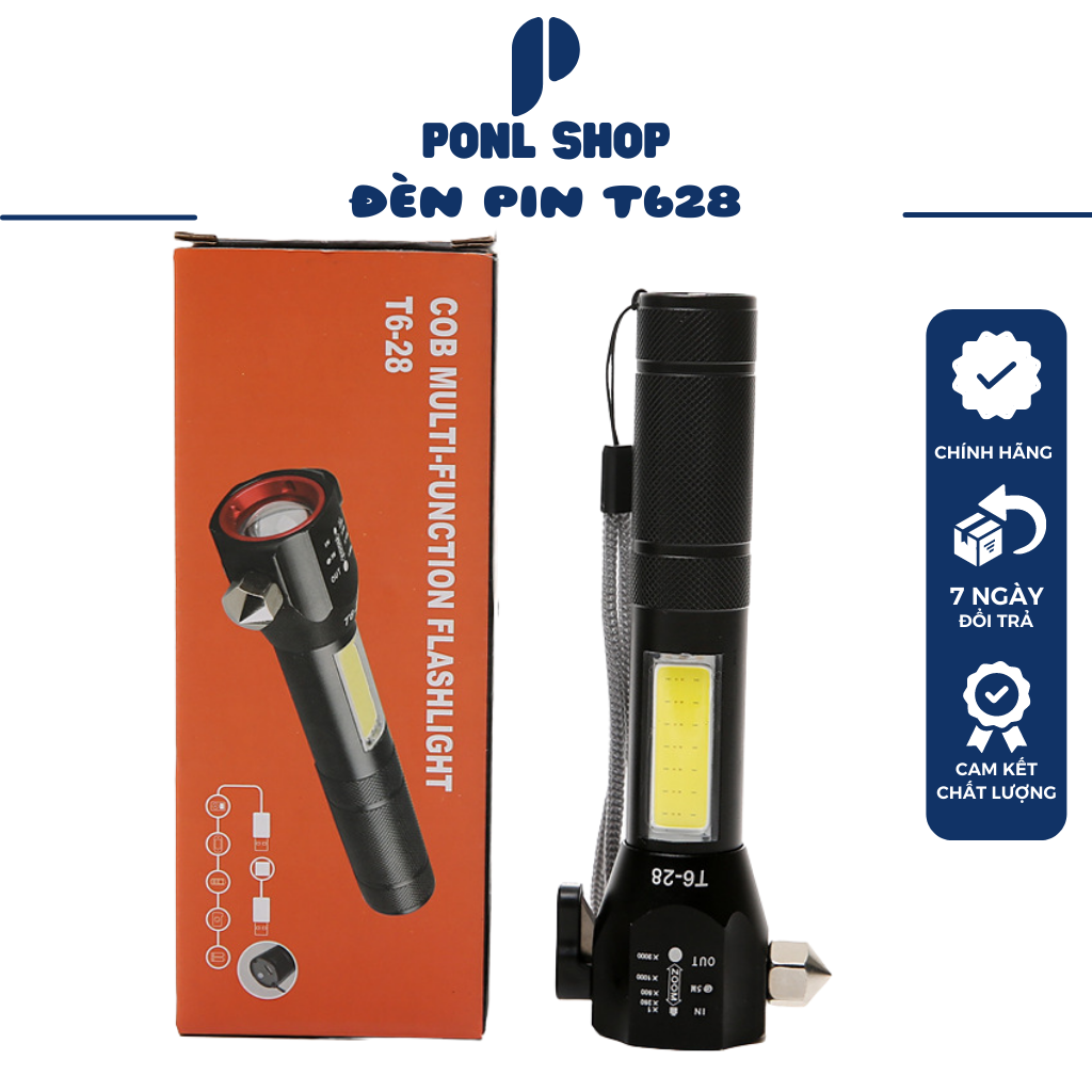 [HCM] Đèn pin chiếu sáng H352-T628 4 chế độ sáng 8 chức năng đa dạng hộp cam