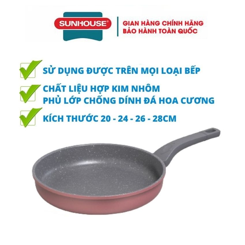 Chảo chống dính bếp từ siêu bền đá sunhouse 20 24 26 28 cm siêu dày mới 100% chính hãng bảo hành toàn quốc