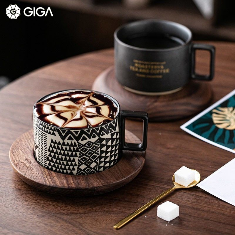 GIGA ESSENTIAL Tách cà phê gốm phong cách Mỹ / Tách cà phê gốm sứ sáng tạo / Tách cà phê phong cách đơn giản / cốc đôi / cốc nước giải khát / cốc cà phê