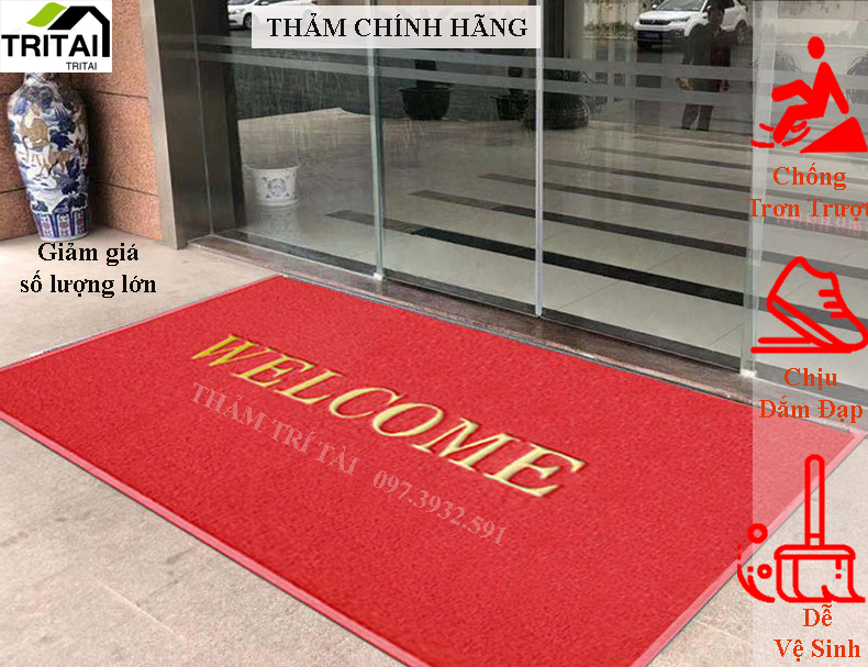 Thảm chùi chân  WELCOME 1.2*1.8m nhựa 3A , chống trơn trượt,sang trọng  bền đẹp