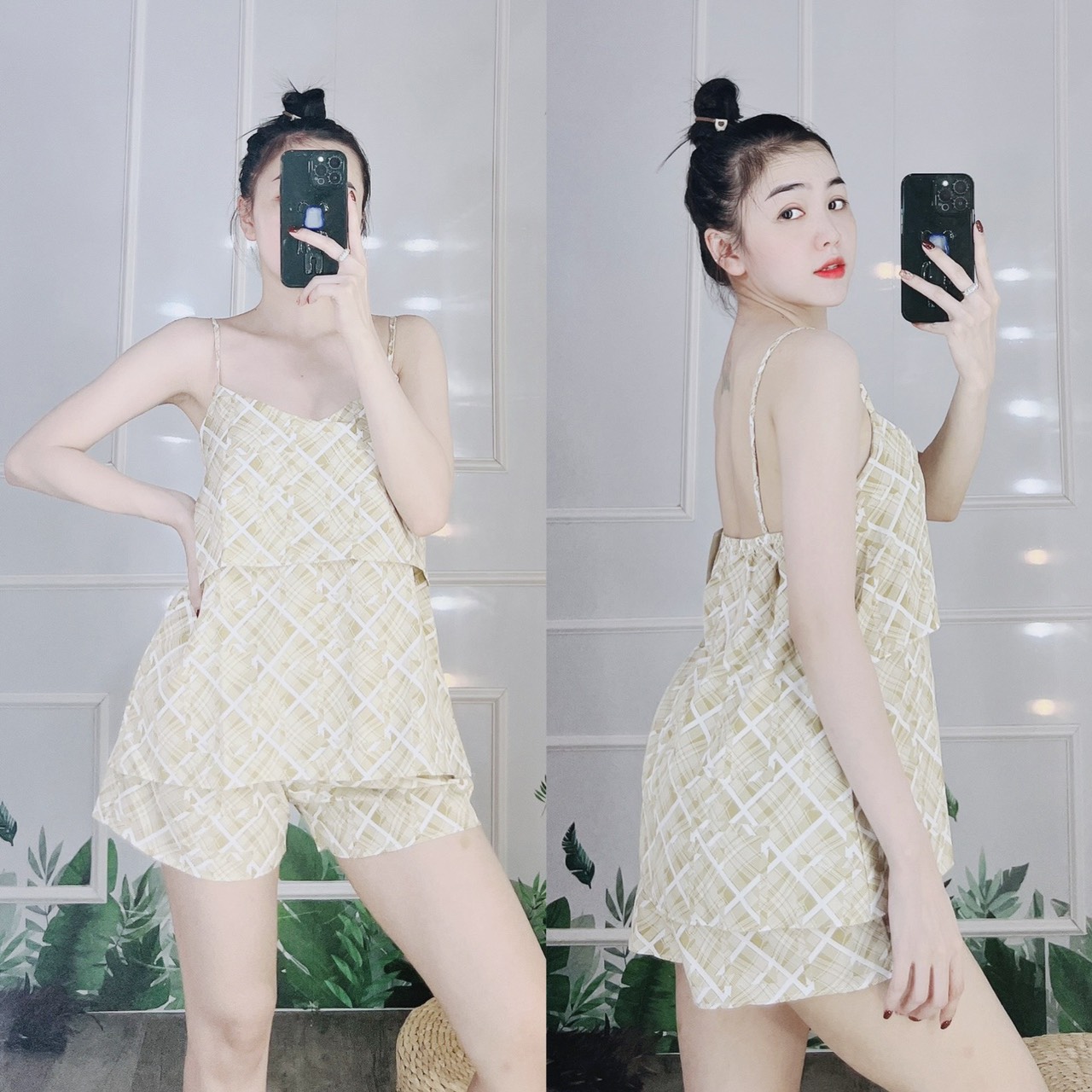 Đồ ngủ nữ đồ bộ nữ mặc nhà bộ đùi lụa áo dây mặc nhà dễ thương
