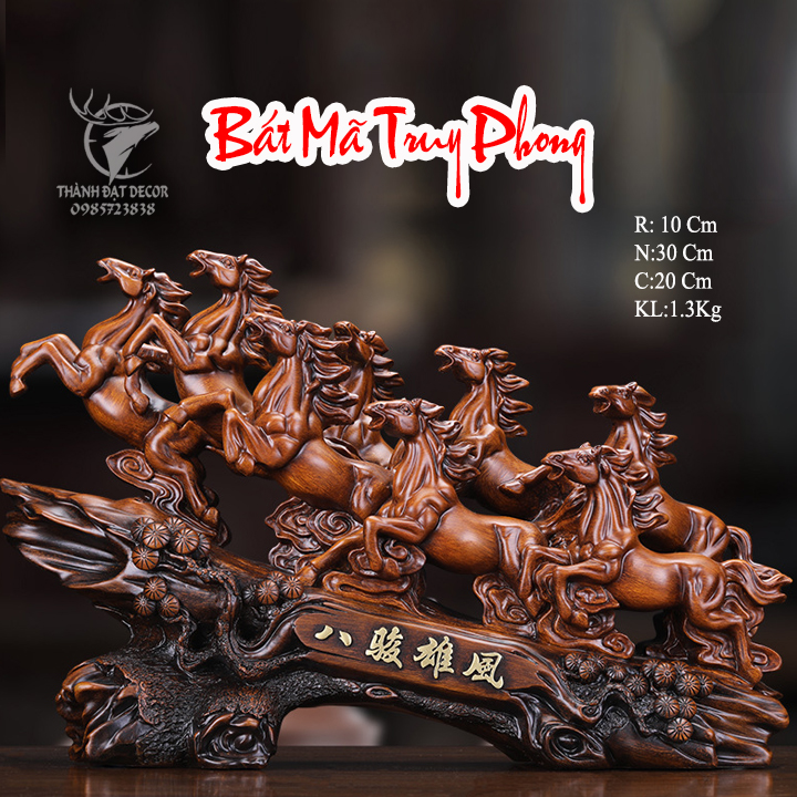 Tượng Phong Thủy Bát Mã Truy Phong , Mã Đáo Thành Công - Size 36x10.5x22 , Quà Tặng Tân Gia Khai Trương , Tượng Phong Thủy