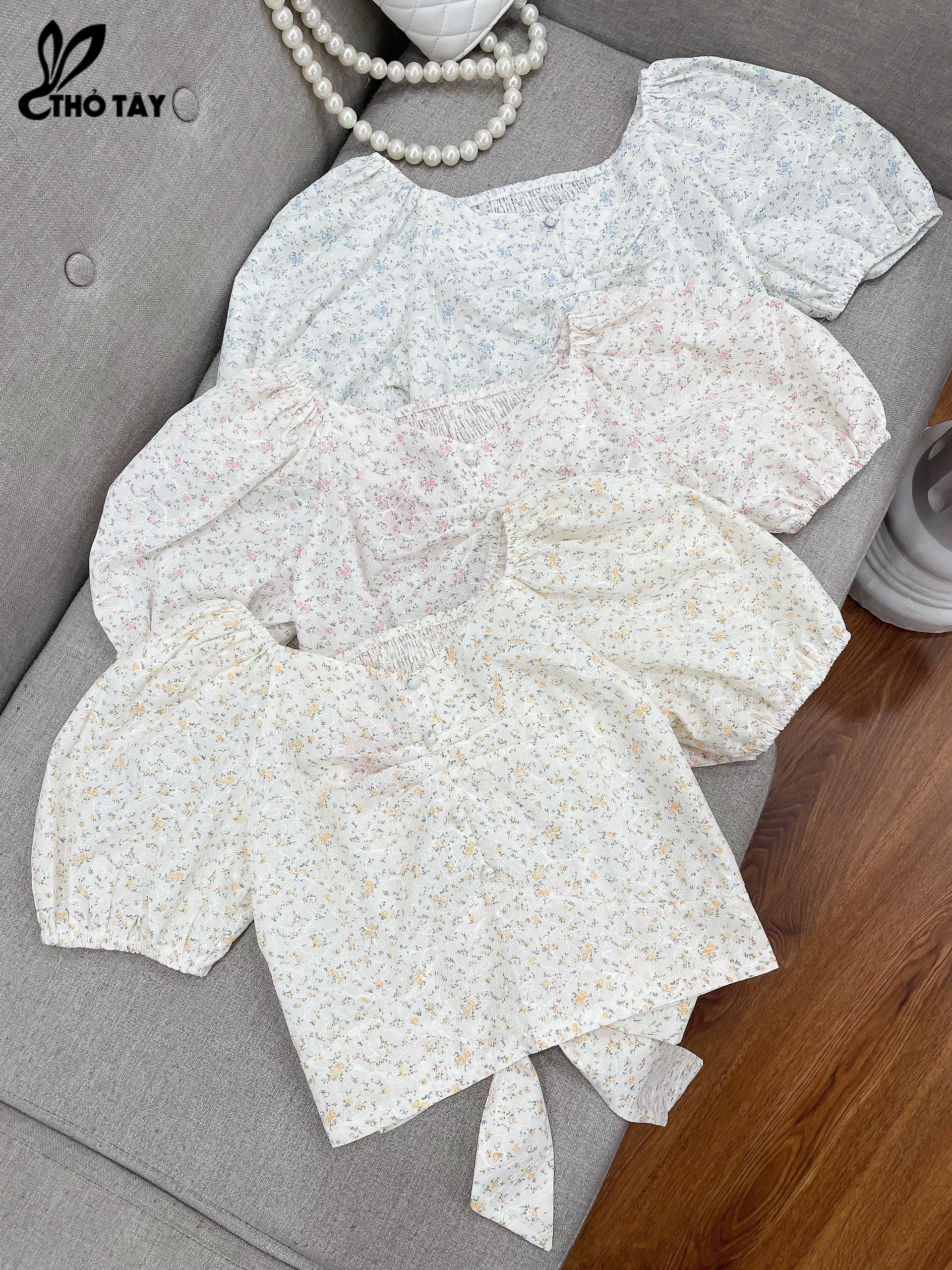 Áo kiểu nữ hoa nhí thắt nơ lưng - thỏ tây a229d32