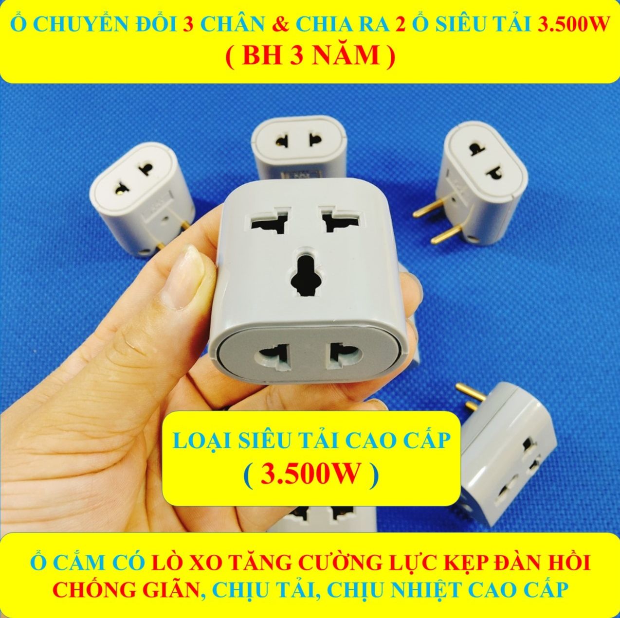 Đầu nối chia điện đa năng SIÊU TẢI 3500W HÀNG LOẠI 1 + (BH 3 NĂM) + Chia 2 ổ đa năng cao cấp (bộ 1 sản phẩm)
