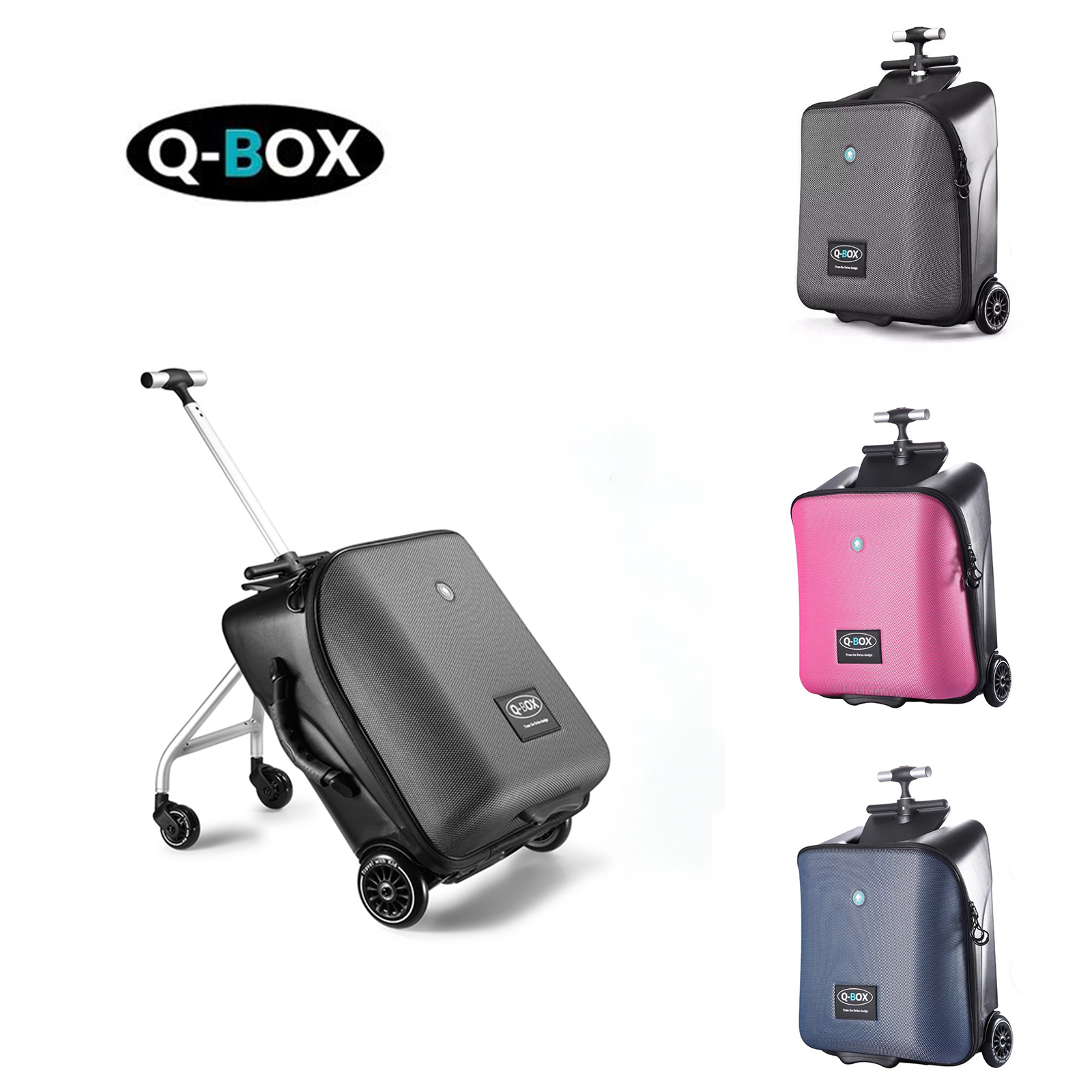 QBOX Kids Ride-On Luggage , Rideable Travel Suitcase with Pull Rod