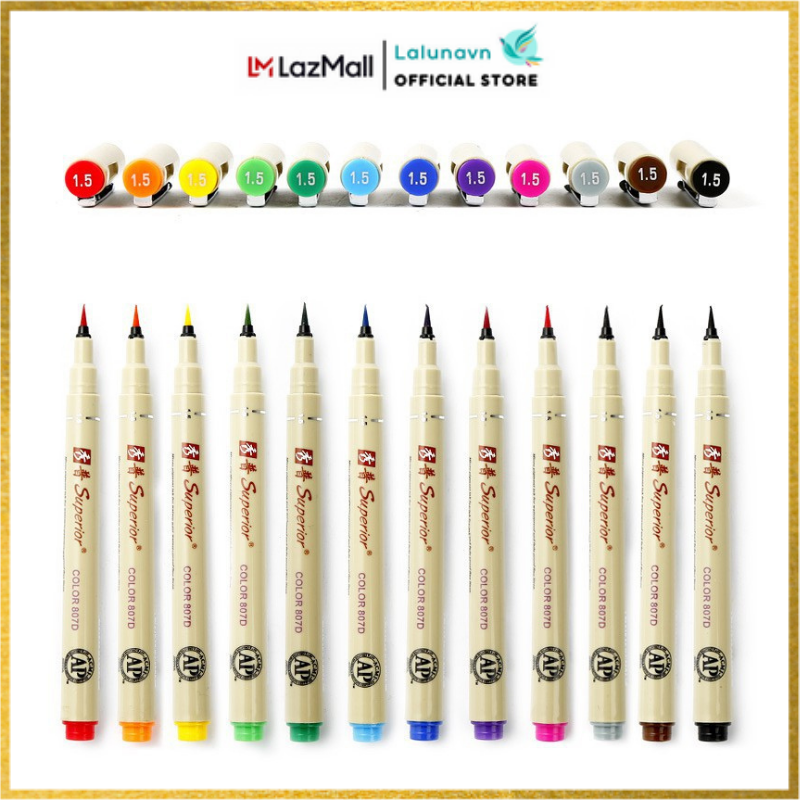 Bộ 12 bút Brush Superior line đi nét nhiều màu cao cấp vẽ calligraphy Lalunavn- A42