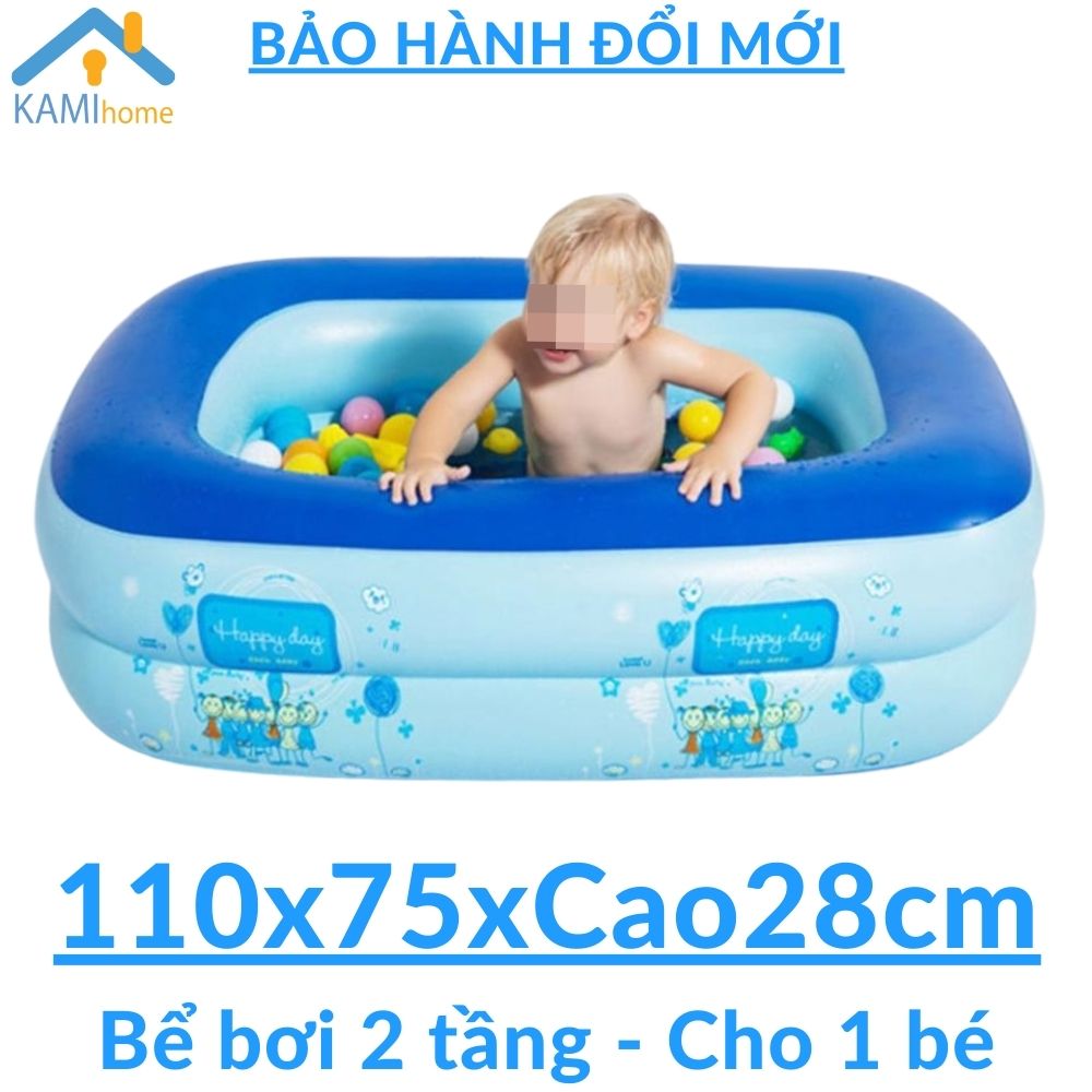 Bể bơi cho bé tắm cỡ mini trong nhà Chữ nhật 110cm kiểu phao bơm hơi cất