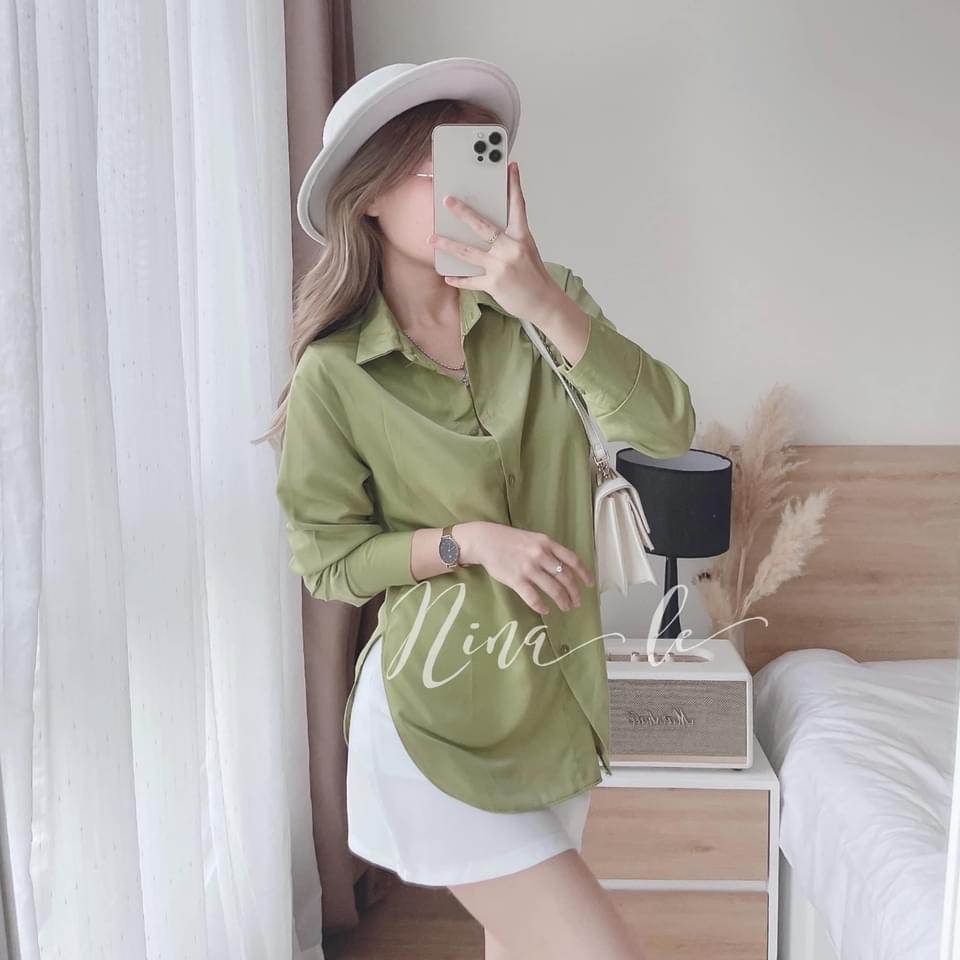 Set chân váy nữ Hàn Quốc, Set tiểu thư nữ mặc hè, set áo sơ mi form rộng cài nút mặc đi biển dễ thương