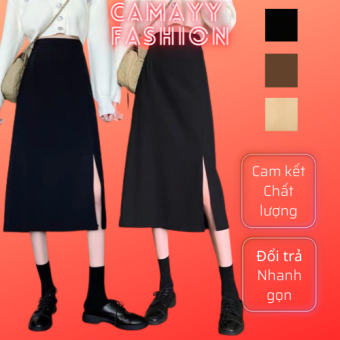 Chân váy midi dài qua gối xẻ cạnh m302