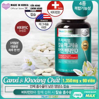 Lọ 90 Viên uống Tổng hợp Vitamin D, Canxi, Kẽm, Magiê cao cấp Nutri D-Day Hàn Quốc (Liệu trình 3 tháng)