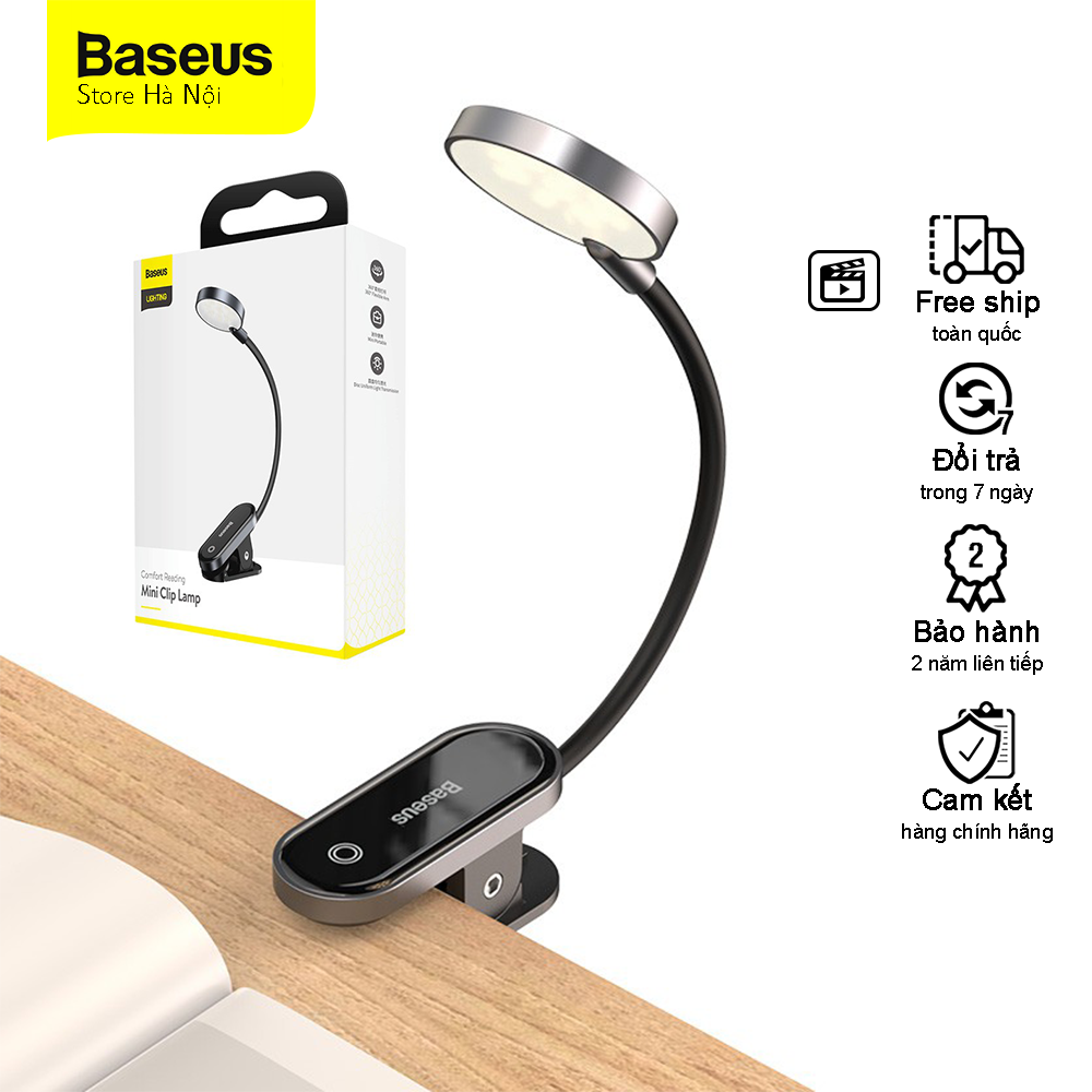 Đèn LED nhỏ Baseus kẹp thành bàn không dây cảm ứng sạc USB đền đọc sách vào ban đêm