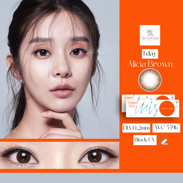 Kính áp tròng màu nâu Alicia Brown Hàn Quốc 1 ngày Clalen Iris cho đôi mắt tự nhiên và rạng rỡ