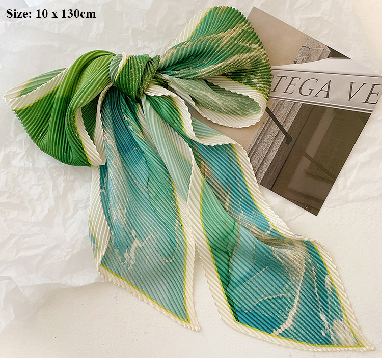 Hàng chất giá tốt khăn lụa xếp li quàng cổ, cột tóc, quấn túi lụa satin cao cấp 10*130cm