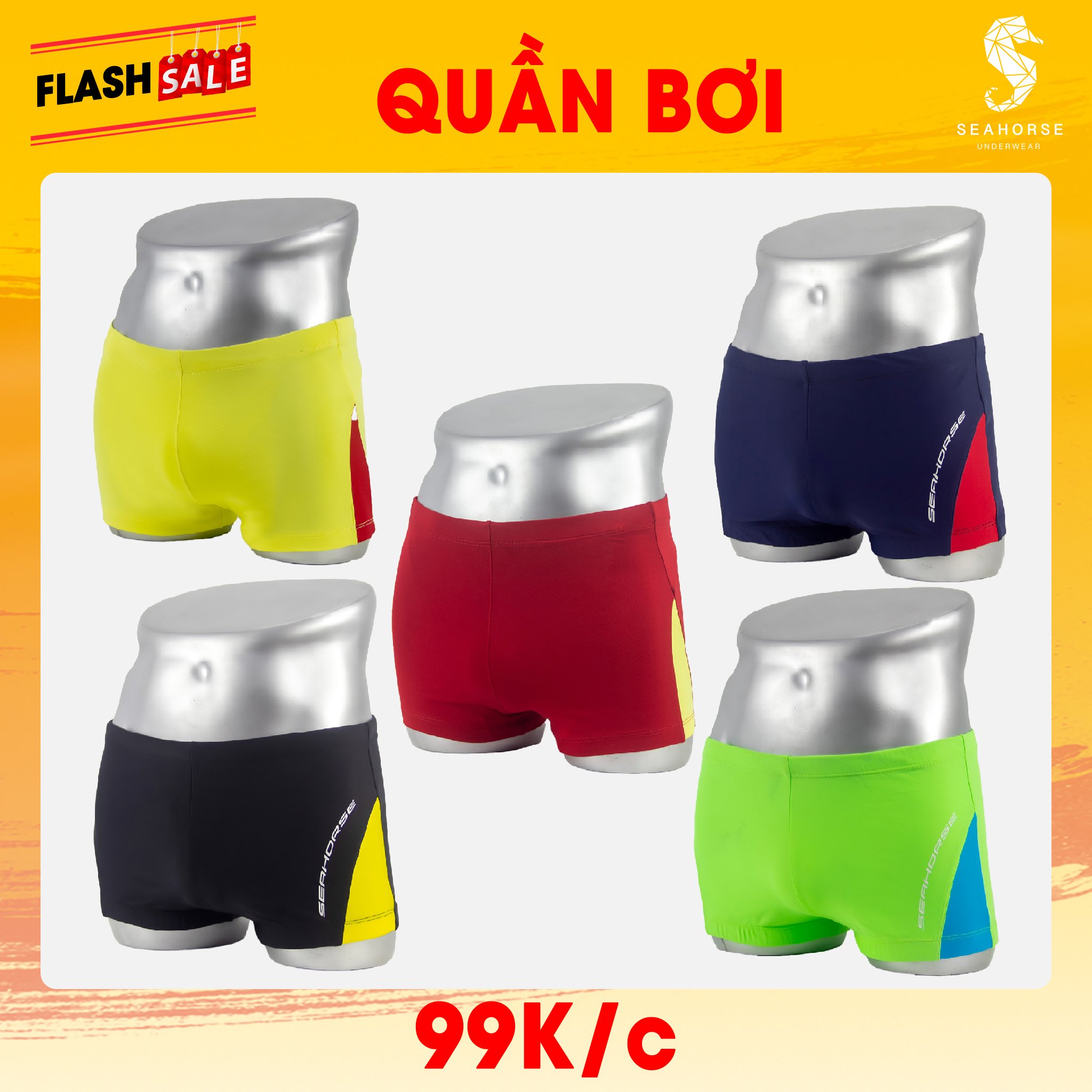 Quần Bơi Nam SW010 SEAHORSE dáng boxer trơn co giãn khô nhanh